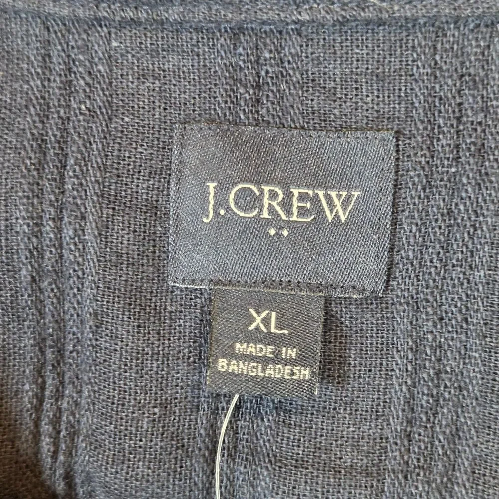 J.Crew Mens XL Linen Cotton Camp Collar Shirt Navy Short Sleeve NWT